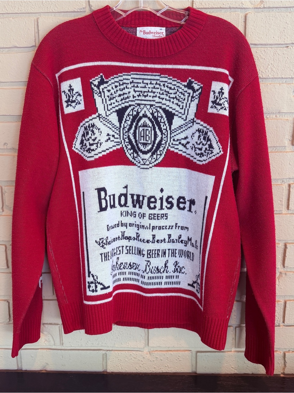 Budweiser Vintage 70s Knit Sweater Novelty Adult M Made In USA Beer Americana